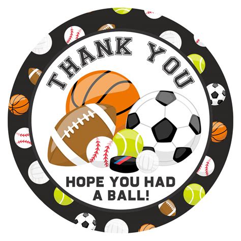 Sports Thank You Sticker Labels Kids Children Balls Game Birthday