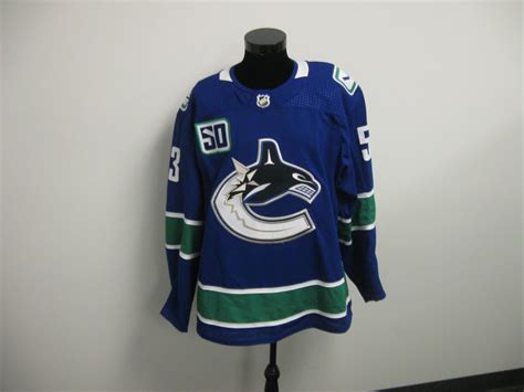 bo horvat autographed event worn jersey from 2019 player media tour vancouver canucks nhl
