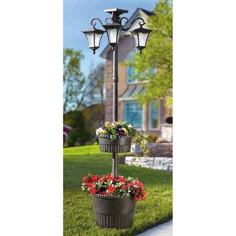 Solar Lit Lamp Post With Planters 225706 Solar