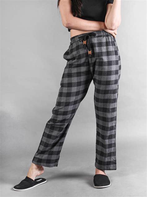 Black And Grey Checkered Flannel Cabin Pants For Women Bombay Trooper