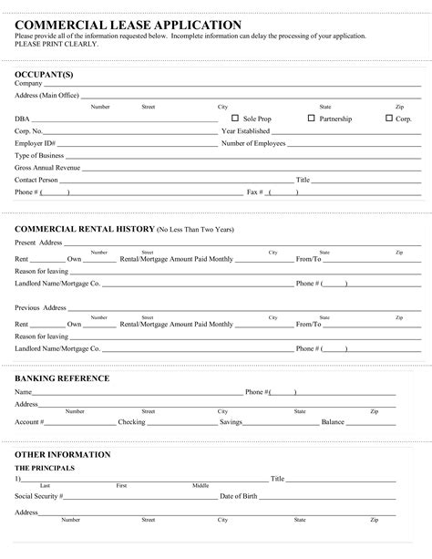 Free Printable Commercial Lease Application