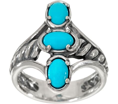 Carolyn Pollack Sleeping Beauty Turquoise Sterling Three Stone Ring
