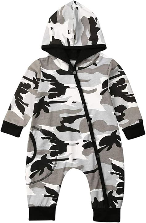 Newborn Baby Boy Camouflage Hooded Clothes Long Sleeve One