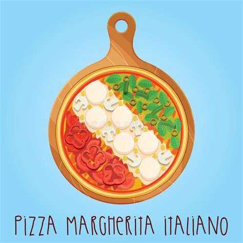 The Real Pizza Margherita Italiano On Wooden Board Stock Vector