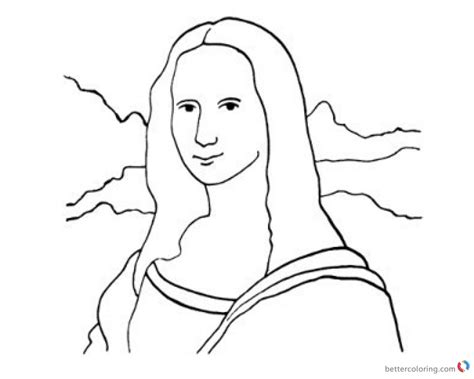Mona Lisa Outline Sketch Coloring Page