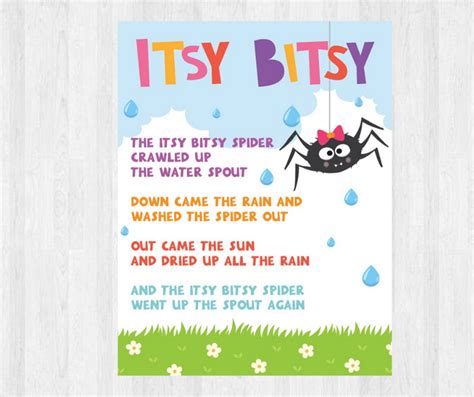 Girl Itsy Bitsy Spider Song Lyrics Printable Pigsy Party Pigsyparty