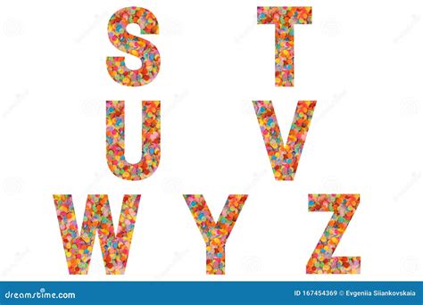 Confetti Font Alphabet S T U V W Y Z Made Of Colored Confetti
