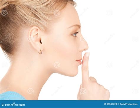 Woman With Finger On Her Lips Stock Photo Image Of Calm Finger