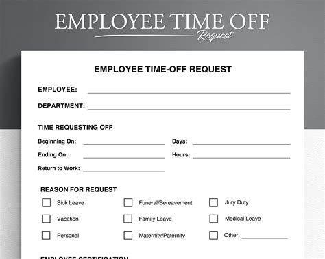 Employee Time Off Request Template Vacation Request Form Pto Etsy Uk