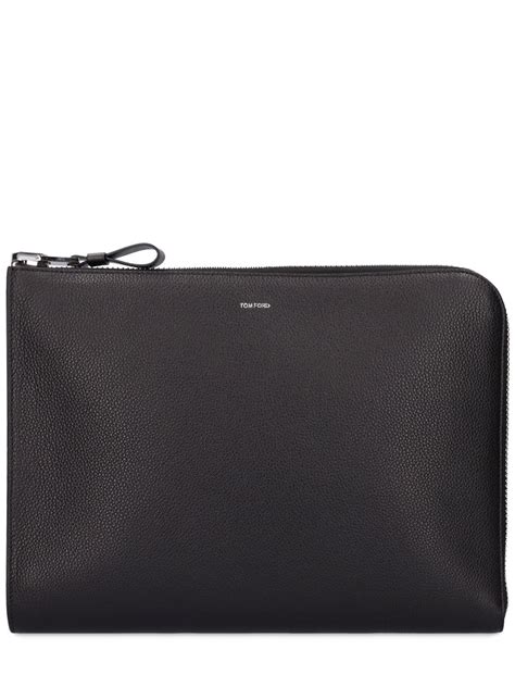 Tom Ford Soft Grain Leather Zip Pouch In Black Modesens