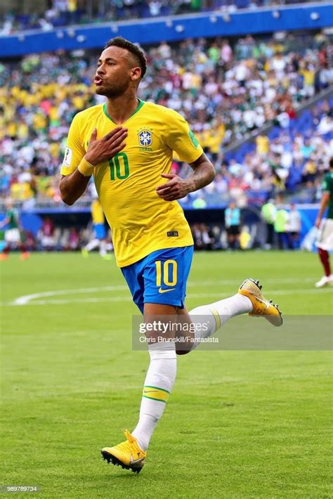 Neymar Of Brazil Celebrates After Scoring His Sides First Goal During