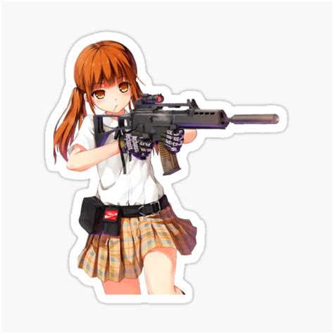 Anime Girl With Gun Design Cool Sticker For Sale By Jacinleffler