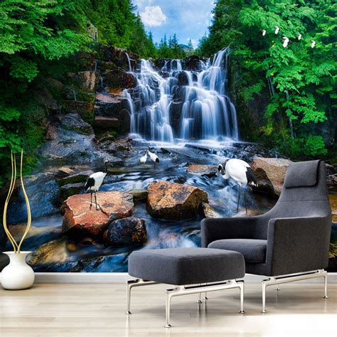 Custom Mural Landscape 3d Mountain Waterfall Running Water Mural