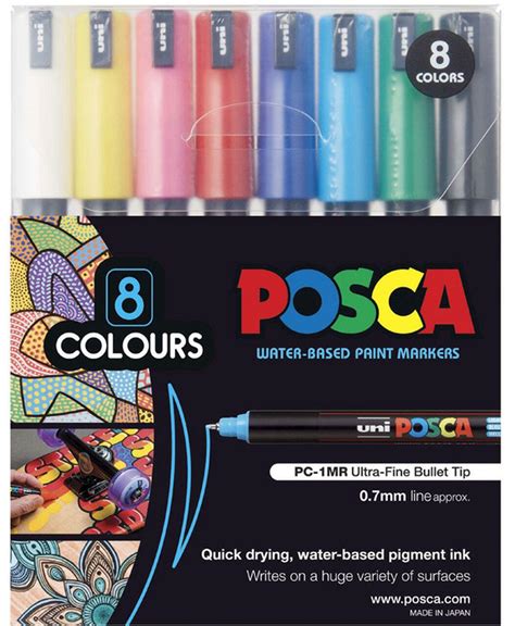 Uni Posca Markers Pc 1mr Ultra Fine Bullet Assorted Colours Set 8 The