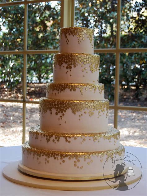 Gold Wedding Cake By Gias Cakes Handmade Gold Circles Gold Wedding