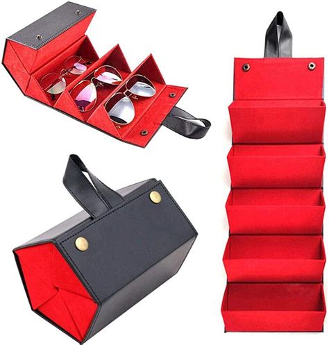 Leather Multiple Glasses Storage Case 5 Slots Portable Foldable