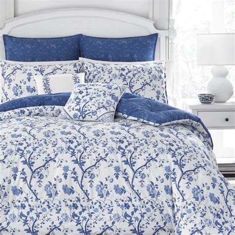 Navy Blue King Size Comforter Sets 7 Piece Malibu Wave Embroidery