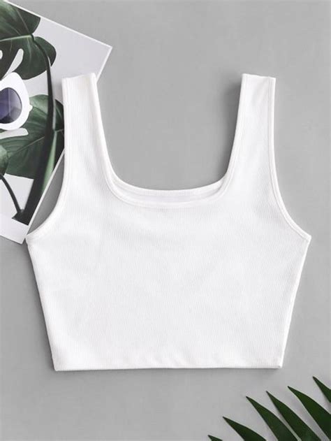 2020 Plain Ribbed Cropped Tank Top White S In Tank Tops And Camis Online Store Best For Sale