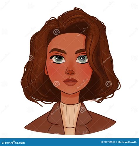 Stylized Girl Character With Brown Hair Stock Illustration