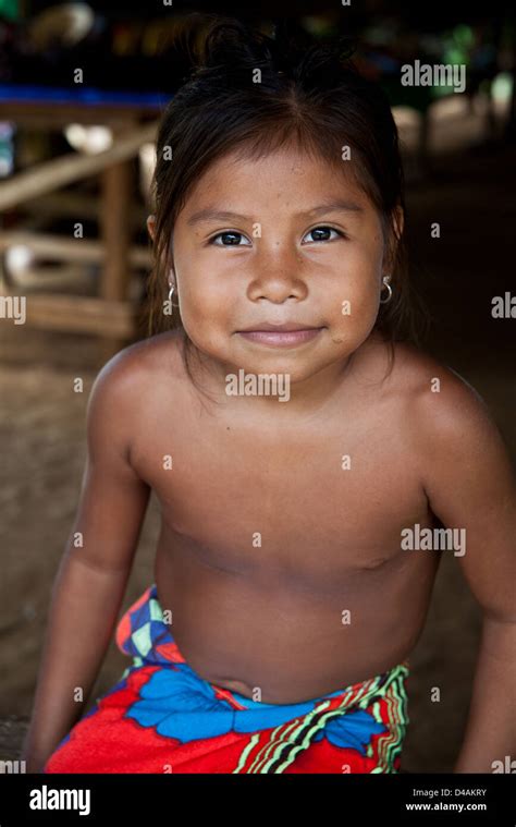 embera indian girl at embera puru village rio pequeni panama province republic of panama