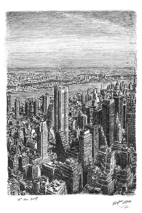 Drawings Ofmanhattan Skyline From Top Of Empire State City Art