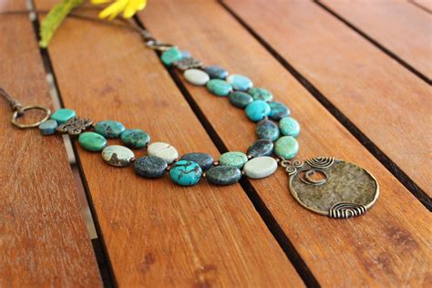 Statement Turquoise Necklace And Earrings Turquoise Boho Jewelry Set