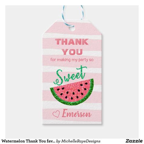 Watermelon Thank You Favor Tag Thank You Label 1st Birthday Themes
