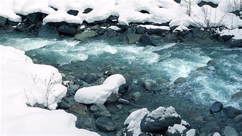 Icy Blue Mountain River In The Snow Stock Footage Videohive