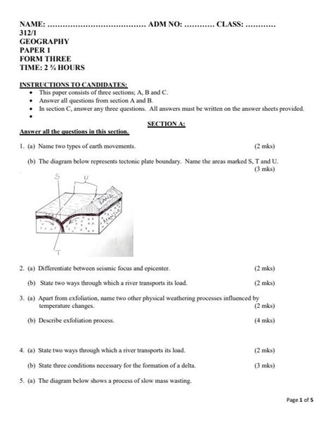 Form 3 Geography Paper 1 End Term 1 Examination 2023 1502