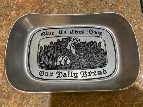vintage pewter wilton armetale give us this day our daily bread tray primitive 14 95 picclick