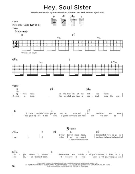Hey Soul Sister By Train Guitar Lead Sheet Guitar Instructor