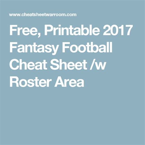 Get a single cheatsheet for 2020 fantasy rankings from dozens of experts with rankings that are updated regularly. Free, Printable 2017 Fantasy Football Cheat Sheet /w ...