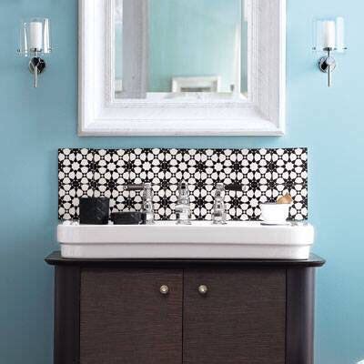Finding a backsplash that is. black-and-white tile backsplash in the bathroom ...