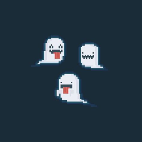 Premium Vector Pixel Art Cute Cartoon Ghost Set