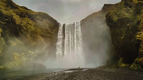 Skógafoss Waterfall In South Iceland Near Eyvindarholt Hill House And