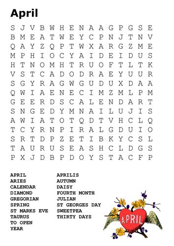 April Word Search Teaching Resources