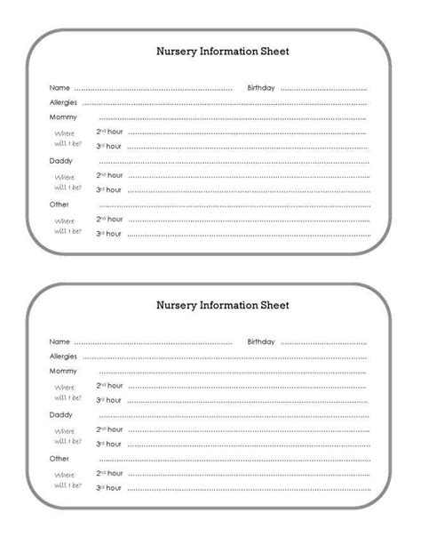 Nursery Information Sheet Lds Nursery Nursery Sheet