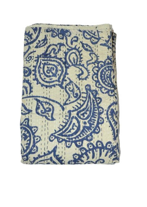 Paisley Kantha Quilt Throw Blue Paisley Kantha Bed Cover Etsy
