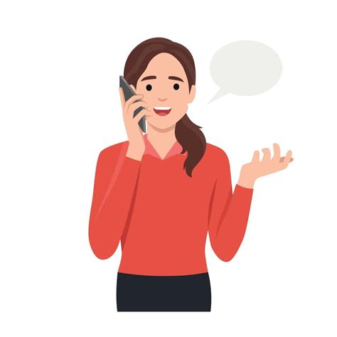 Woman Talking On Cellphone Vector Illustration Young Woman Communicates Via Phone Call Lady
