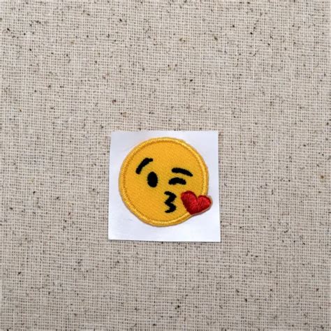 Small Smiley Face Emoji Blowing Kiss Cheek Iron On Applique