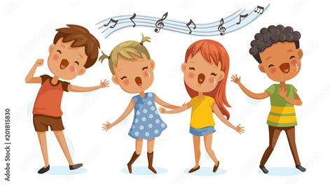 Children Singing Boys And Girls Singing Together Happily Cute Cartoon