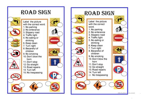 Road Safety Traffic Signs And Directions Worksheet Free Esl Free Printable Traffic Signs
