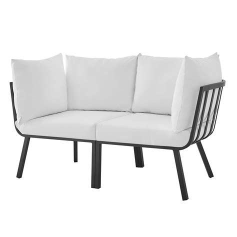 Lounge Loveseat Sofa Aluminum Metal Steel Grey Gray White Modern