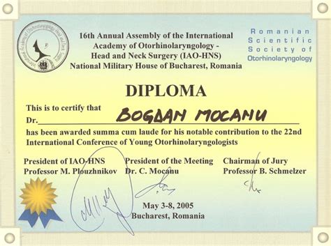 Bogdan MOCANU Diplome, cursuri - Clinica ORL Dr. Mocanu