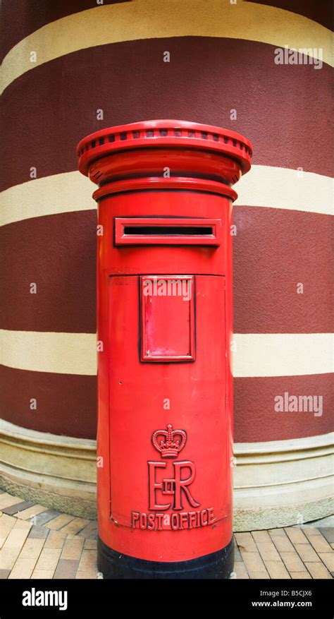 Red British Post Box Left From The Colonial Period In Hong Kong China