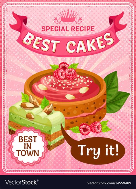 Bright Colorful Tasty Cakes Poster Royalty Free Vector Image