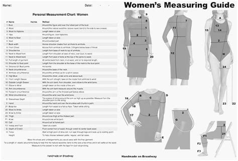 Handmade On Broadway Measurement Chart For Women Fillable Printable