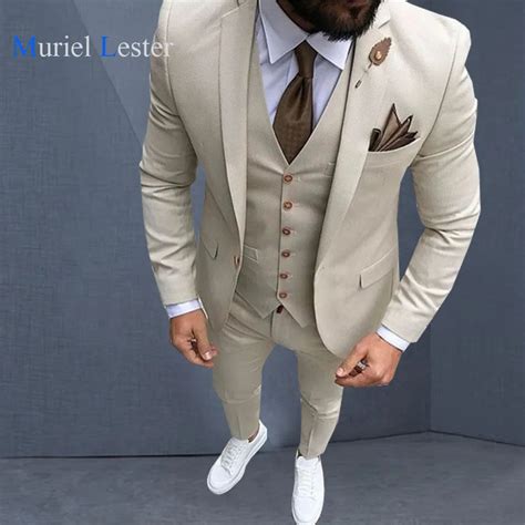 Ml 220 Latest Coat Pant Designs Beige Men Suit Prom Tuxedo Slim Fit 3 Piece Groom Style Mens