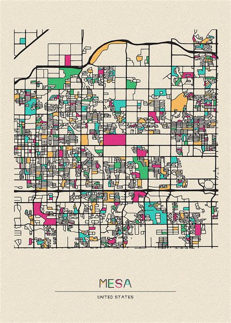 Mesa Arizona City Map Drawing By Inspirowl Design