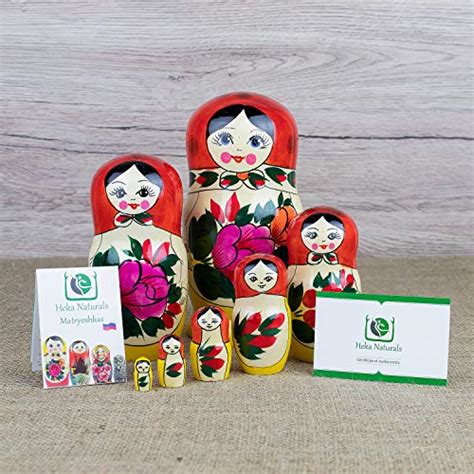 heka naturals russian nesting dolls 7 traditional matryoshka classic semyonov red style